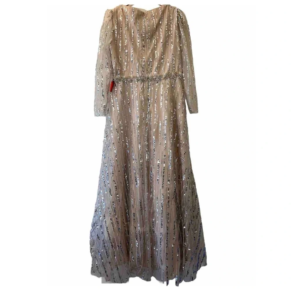 MAC DUGGAL 67859 dress maxi tan nude plus size 16 sequin wedding formal long NWT - Picture 5 of 15